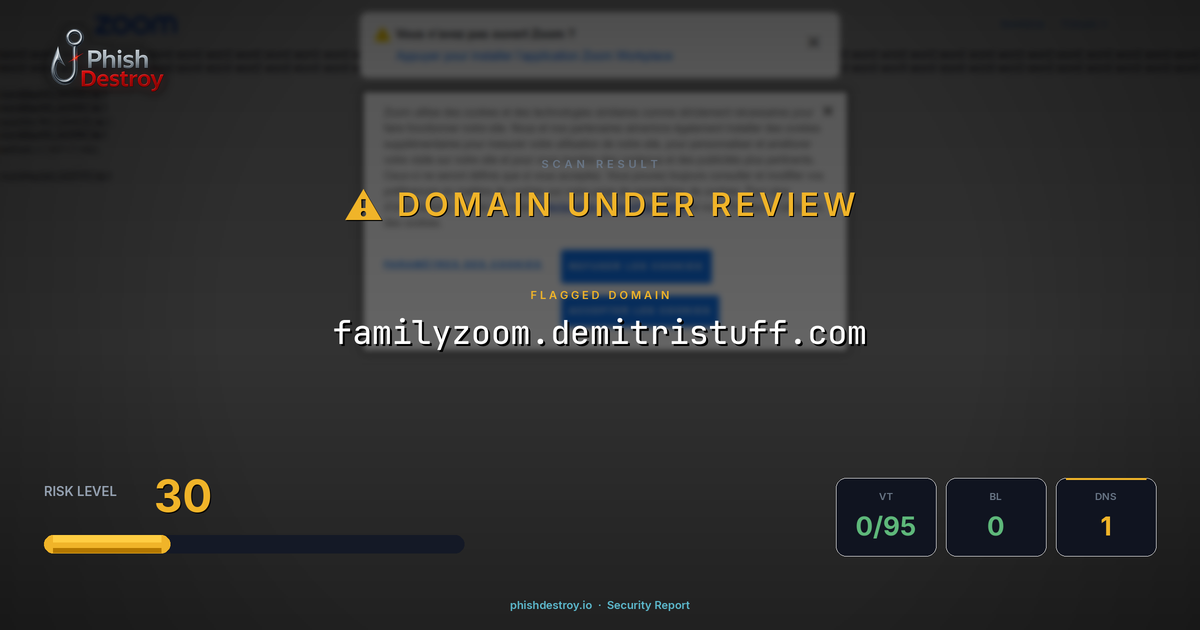 familyzoom.demitristuff.com phishing report — threat analysis by PhishDestroy