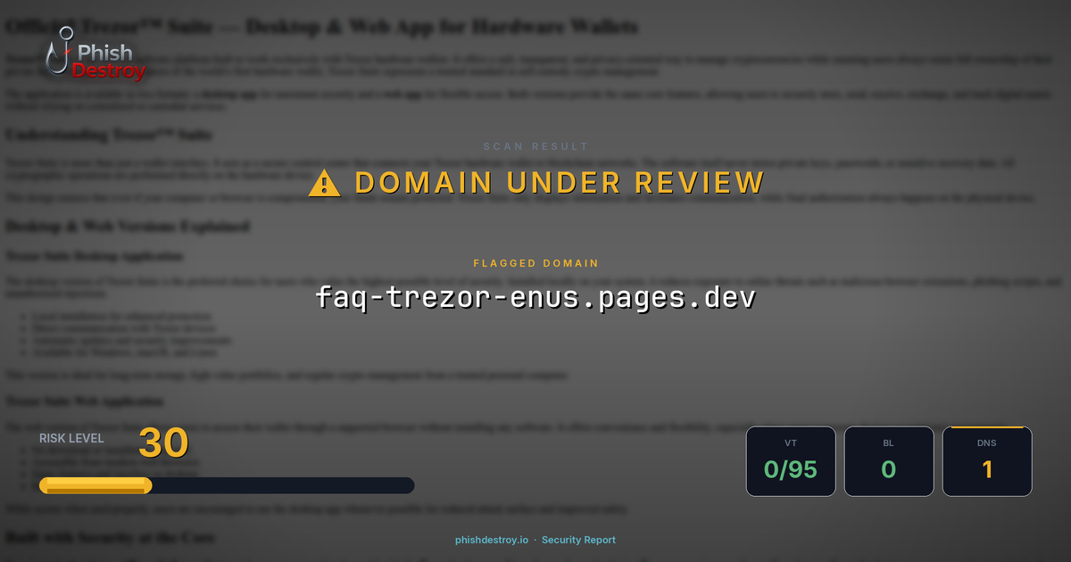 faq-trezor-enus.pages.dev phishing report — threat analysis by PhishDestroy