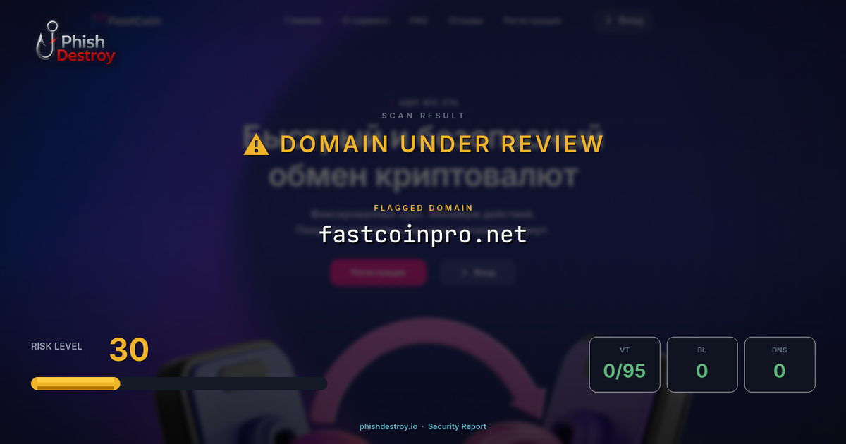 fastcoinpro.net phishing report — threat analysis by PhishDestroy