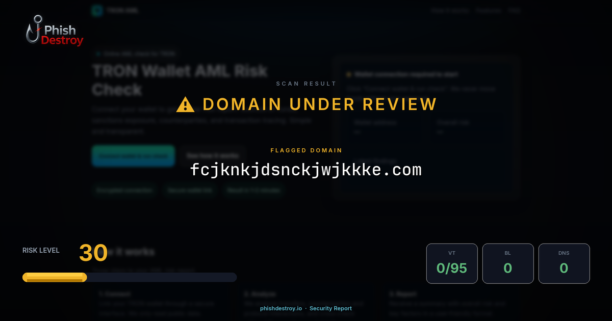 fcjknkjdsnckjwjkkke.com phishing report — threat analysis by PhishDestroy
