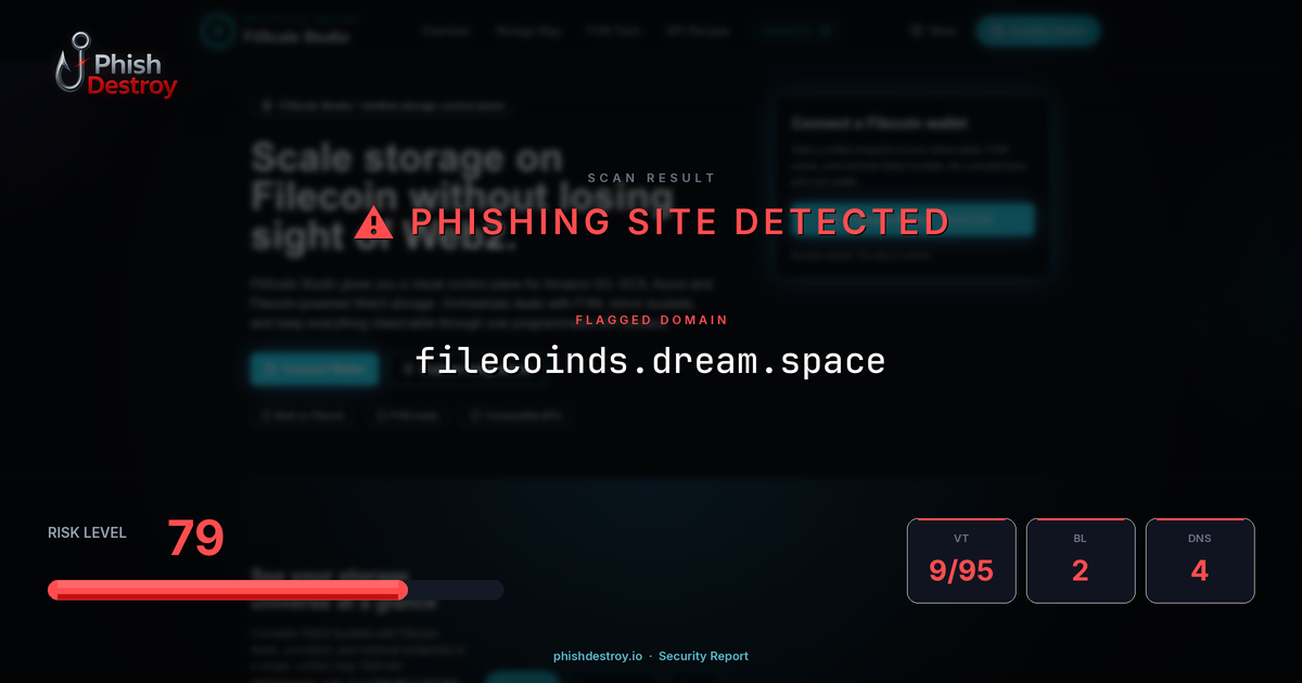 filecoinds.dream.space phishing report — threat analysis by PhishDestroy