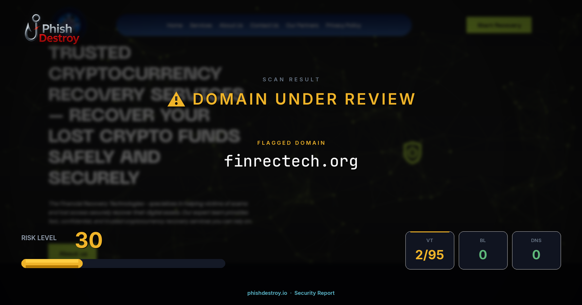 finrectech.org phishing report — threat analysis by PhishDestroy