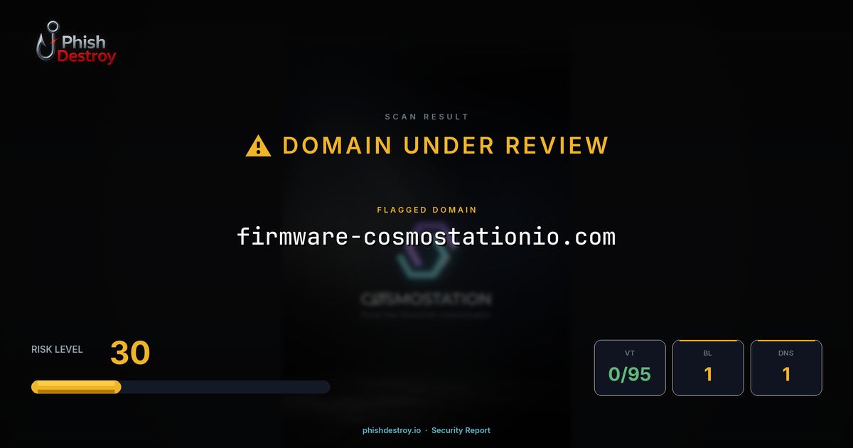firmware-cosmostationio.com phishing report — threat analysis by PhishDestroy