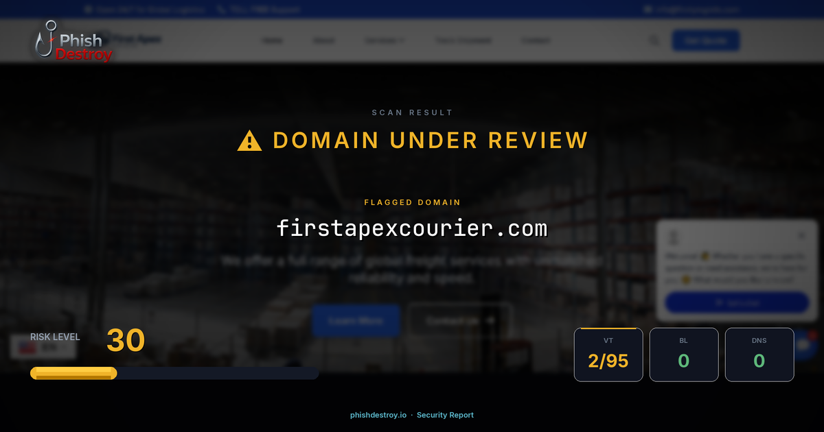 firstapexcourier.com phishing report — threat analysis by PhishDestroy