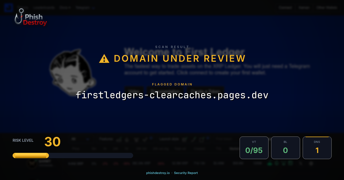 firstledgers-clearcaches.pages.dev phishing report — threat analysis by PhishDestroy
