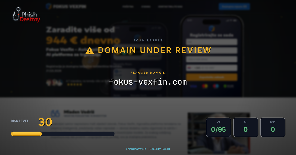 fokus-vexfin.com phishing report — threat analysis by PhishDestroy