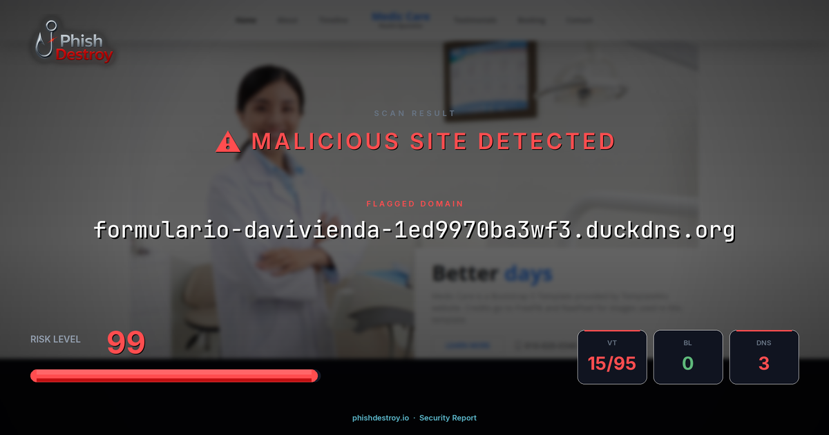 formulario-davivienda-1ed9970ba3wf3.duckdns.org phishing report — threat analysis by PhishDestroy