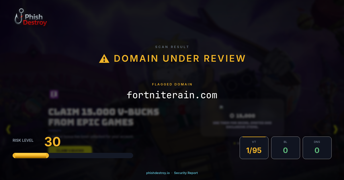 fortniterain.com phishing report — threat analysis by PhishDestroy