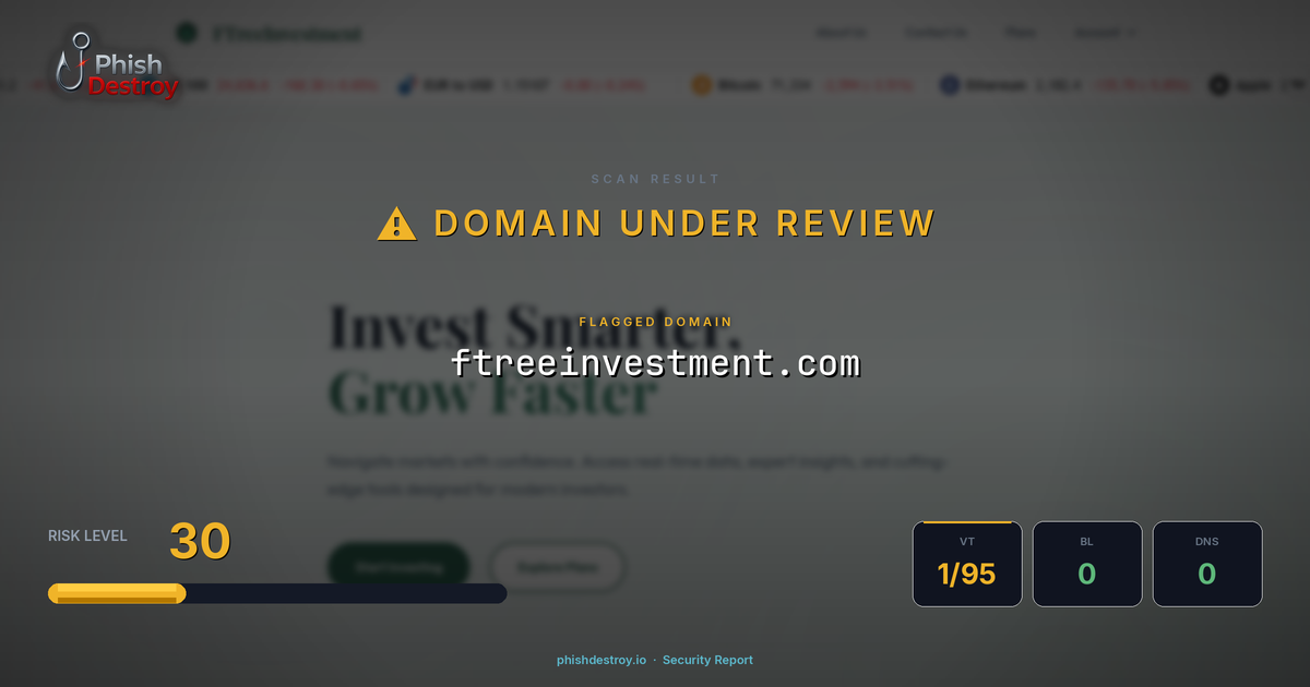 ftreeinvestment.com phishing report — threat analysis by PhishDestroy