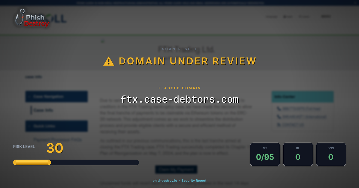 ftx.case-debtors.com phishing report — threat analysis by PhishDestroy