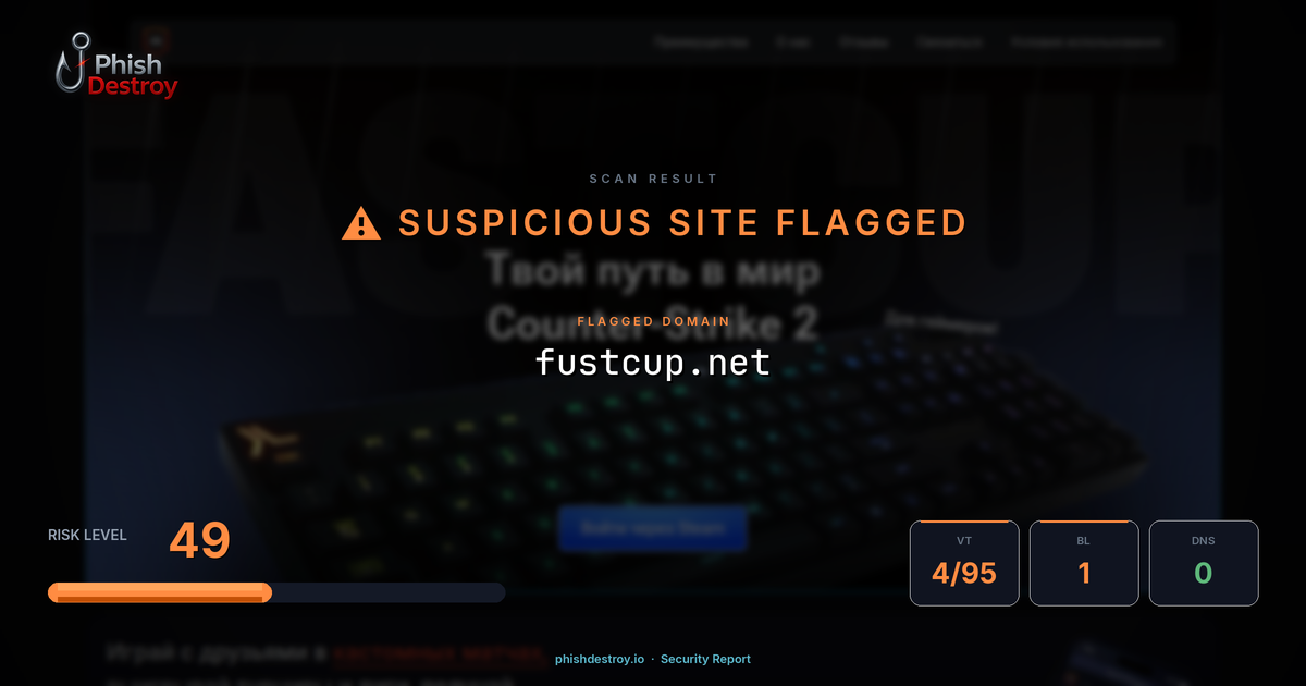 fustcup.net phishing report — threat analysis by PhishDestroy