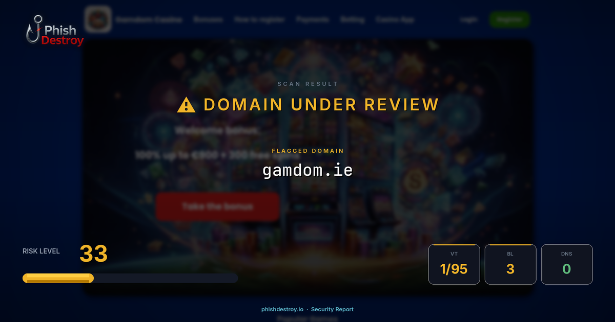 gamdom.ie phishing report — threat analysis by PhishDestroy