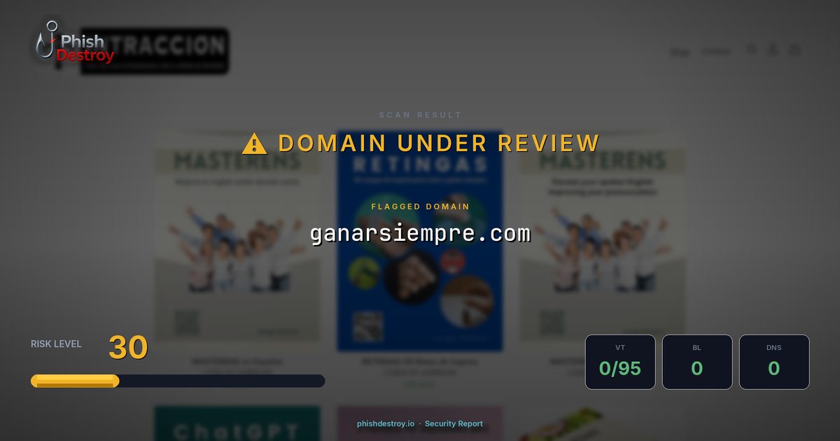 ganarsiempre.com phishing report — threat analysis by PhishDestroy