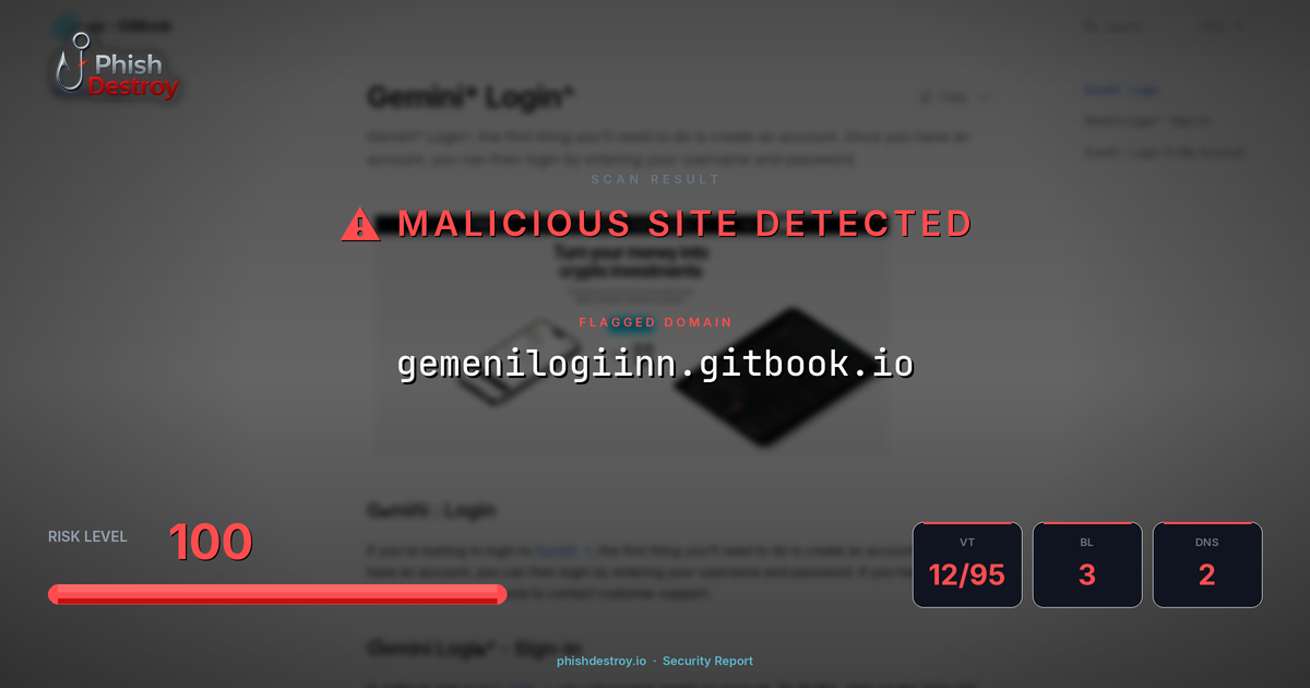 gemenilogiinn.gitbook.io phishing report — threat analysis by PhishDestroy
