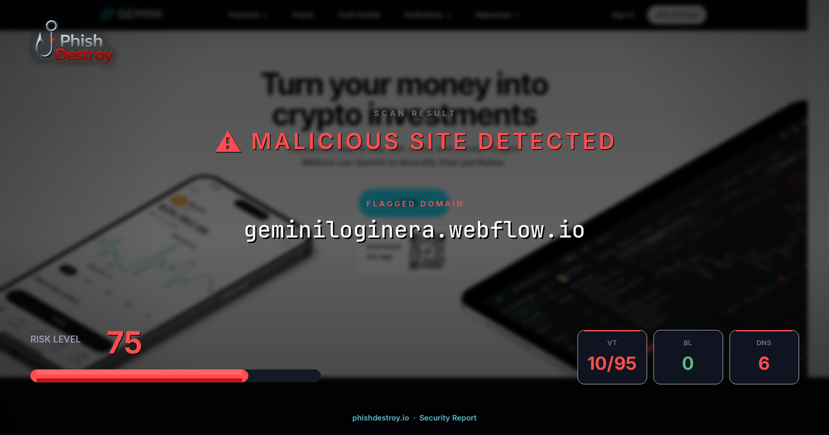 geminiloginera.webflow.io phishing report — threat analysis by PhishDestroy