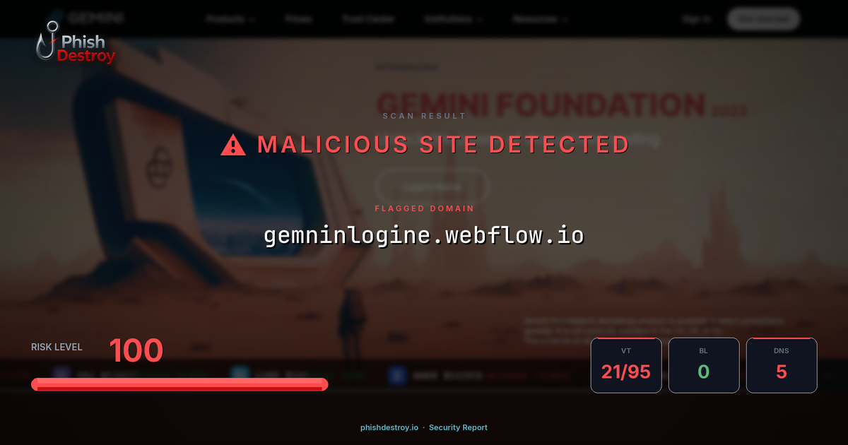 gemninlogine.webflow.io phishing report — threat analysis by PhishDestroy