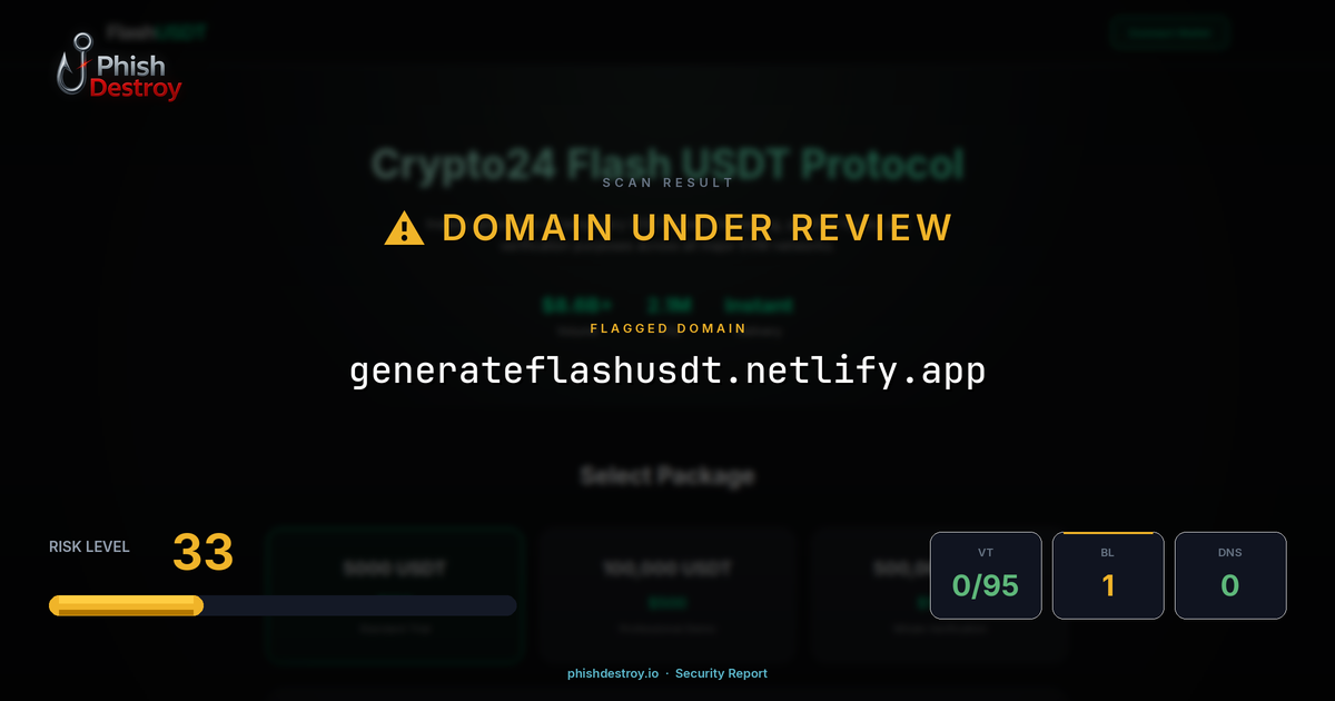 generateflashusdt.netlify.app phishing report — threat analysis by PhishDestroy