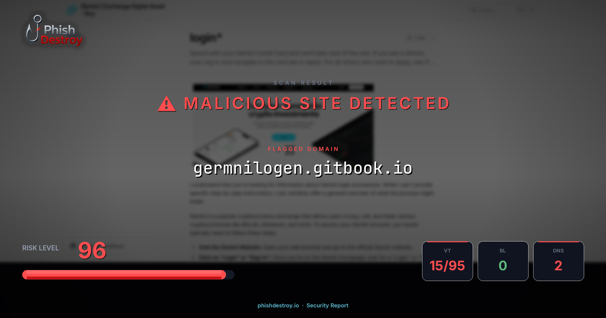 germnilogen.gitbook.io phishing report — threat analysis by PhishDestroy