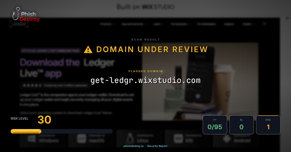 get-ledgr.wixstudio.com phishing report — threat analysis by PhishDestroy