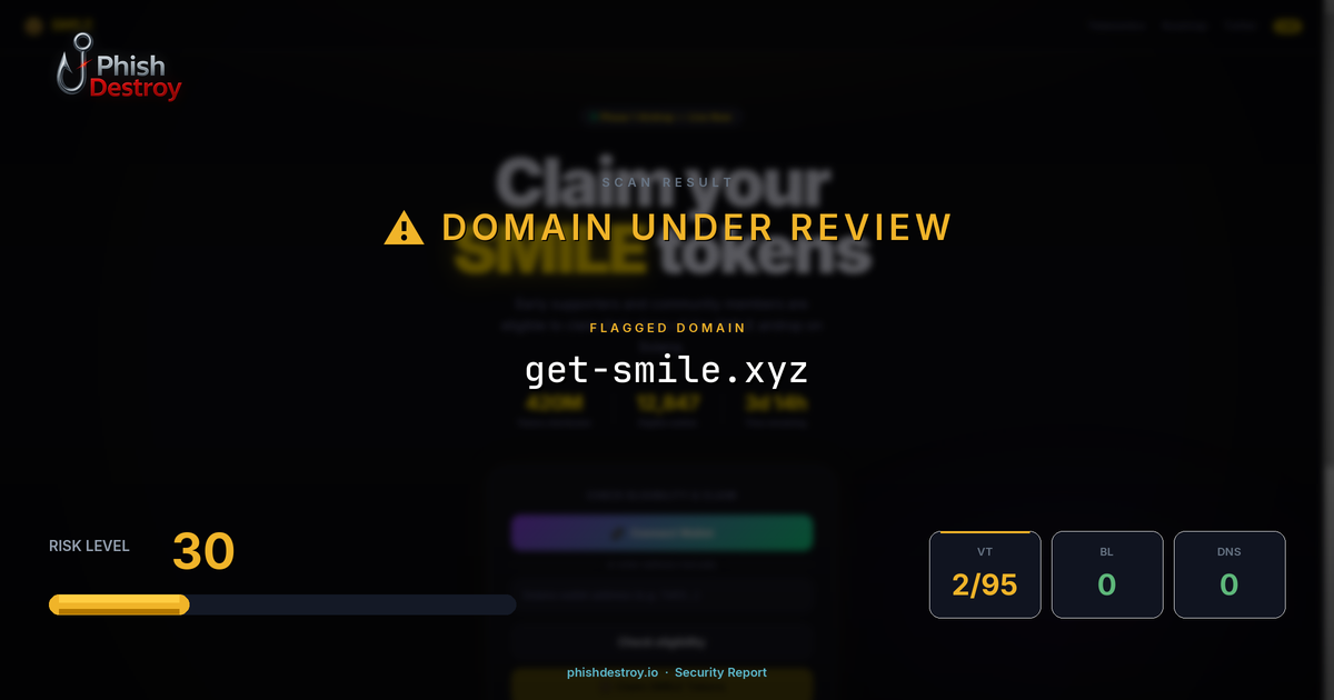 get-smile.xyz phishing report — threat analysis by PhishDestroy