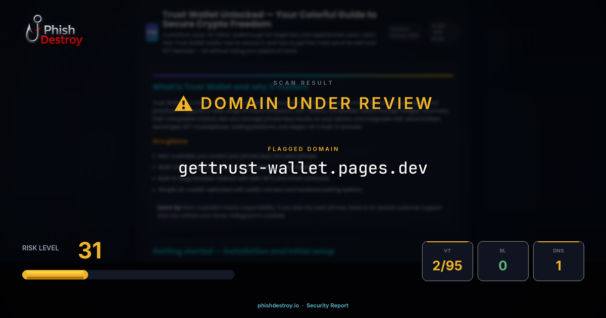 gettrust-wallet.pages.dev phishing report — threat analysis by PhishDestroy