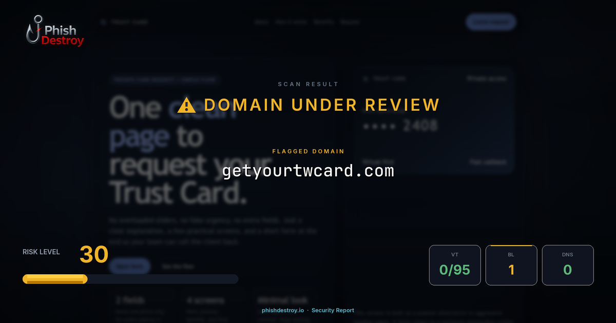 getyourtwcard.com phishing report — threat analysis by PhishDestroy