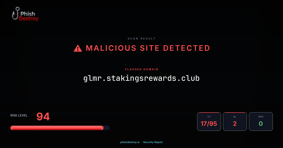 glmr.stakingsrewards.club phishing report — threat analysis by PhishDestroy