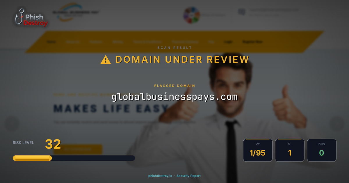 globalbusinesspays.com phishing report — threat analysis by PhishDestroy