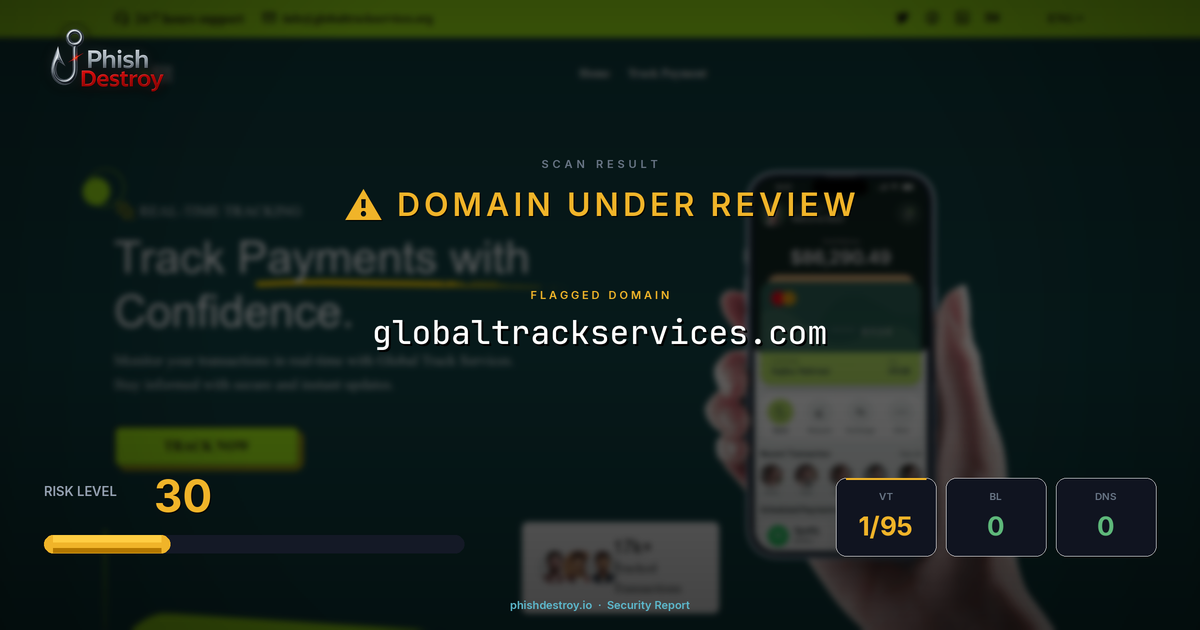 globaltrackservices.com phishing report — threat analysis by PhishDestroy