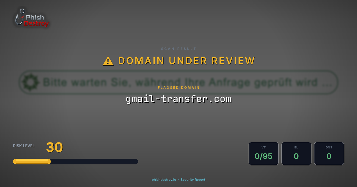 gmail-transfer.com phishing report — threat analysis by PhishDestroy
