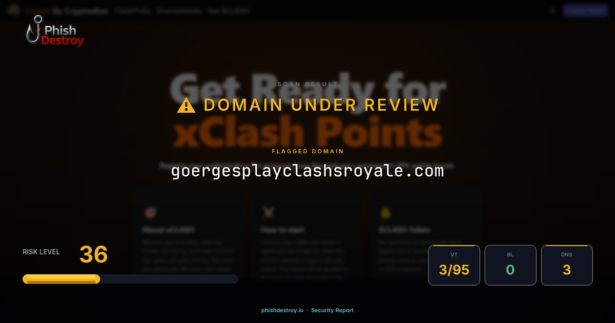 goergesplayclashsroyale.com phishing report — threat analysis by PhishDestroy