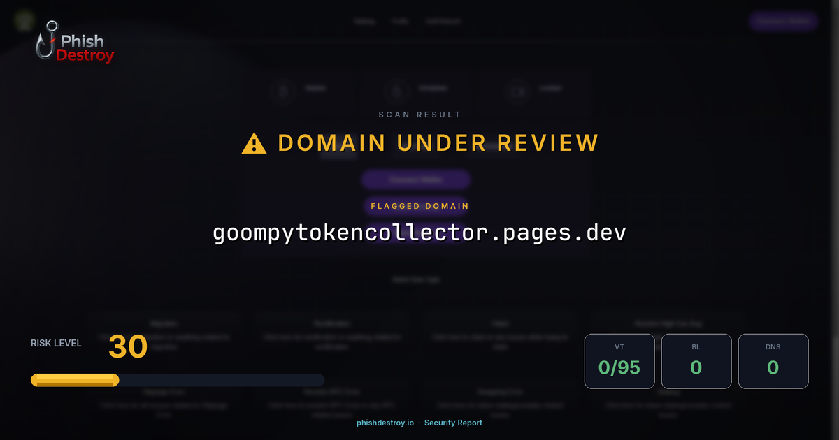 goompytokencollector.pages.dev phishing report — threat analysis by PhishDestroy