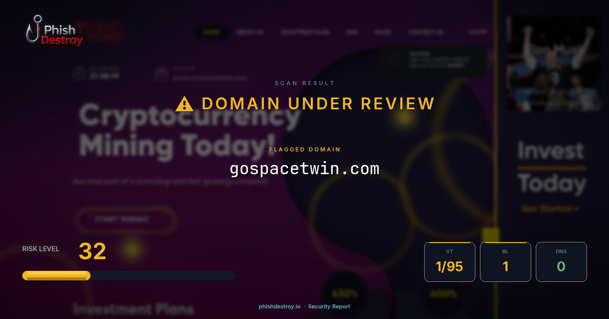 gospacetwin.com phishing report — threat analysis by PhishDestroy