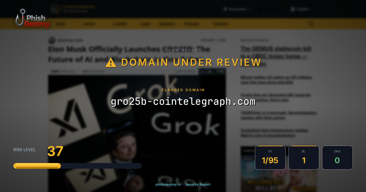 gro25b-cointelegraph.com phishing report — threat analysis by PhishDestroy