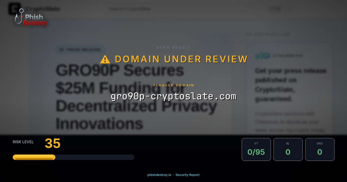 gro90p-cryptoslate.com phishing report — threat analysis by PhishDestroy