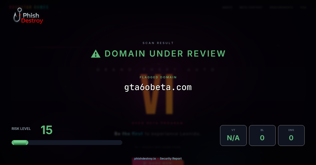 gta6obeta.com phishing report — threat analysis by PhishDestroy