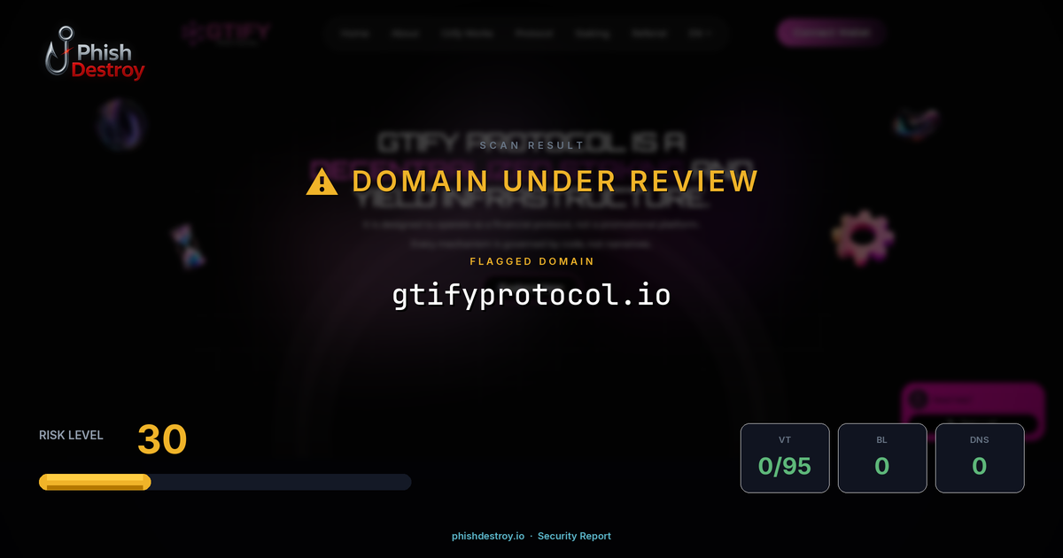 gtifyprotocol.io phishing report — threat analysis by PhishDestroy