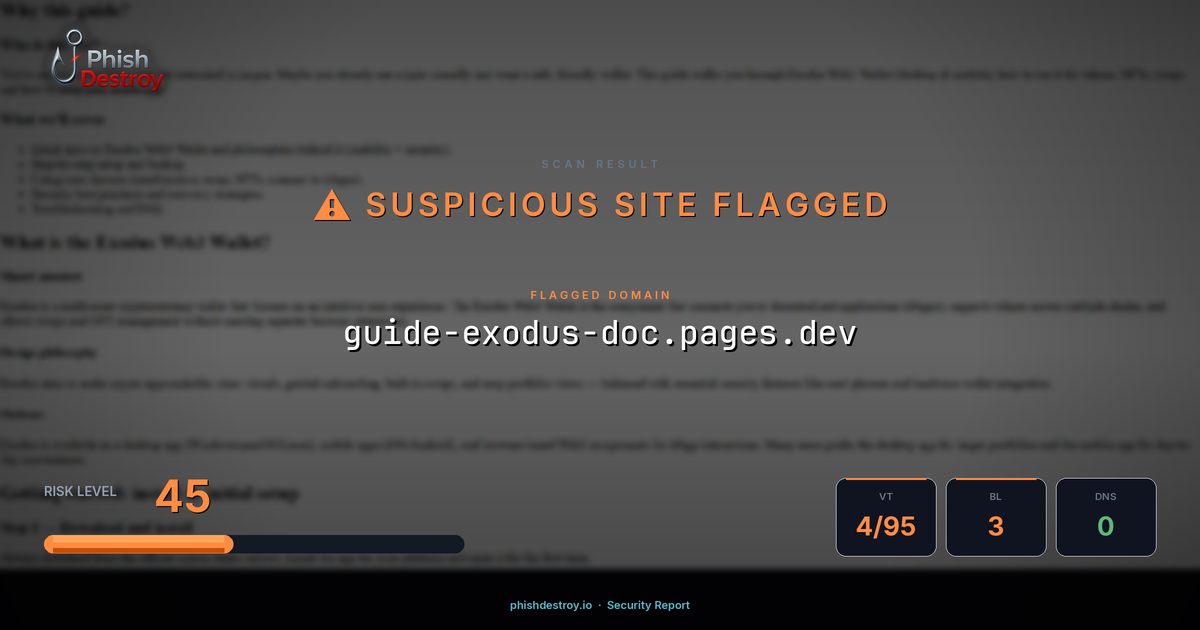 guide-exodus-doc.pages.dev phishing report — threat analysis by PhishDestroy