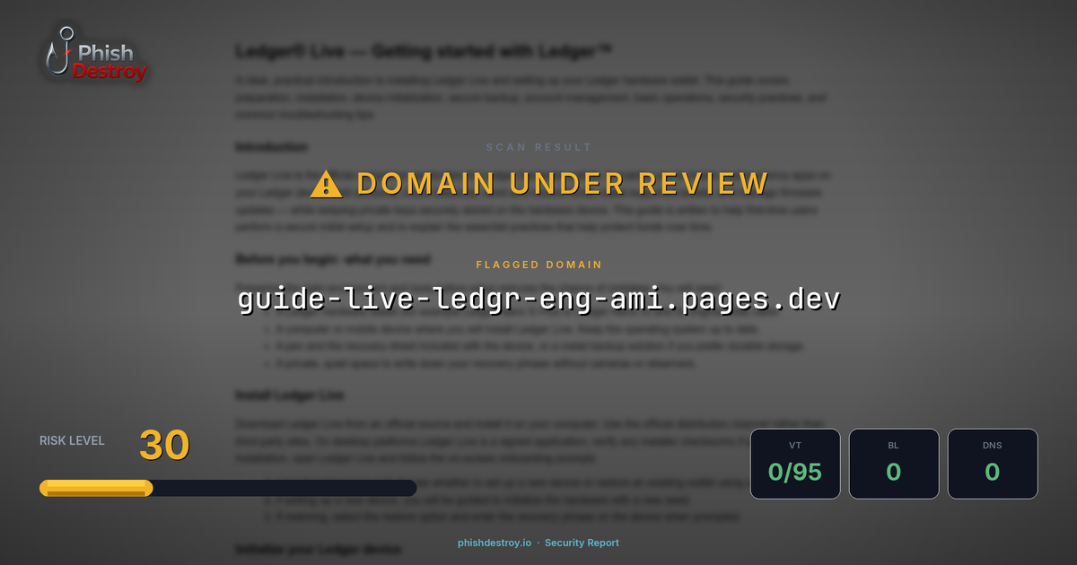 guide-live-ledgr-eng-ami.pages.dev phishing report — threat analysis by PhishDestroy