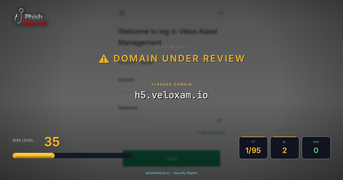h5.veloxam.io phishing report — threat analysis by PhishDestroy