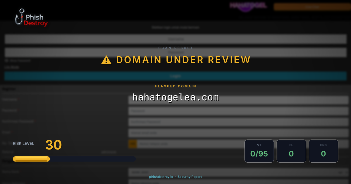 hahatogelea.com phishing report — threat analysis by PhishDestroy
