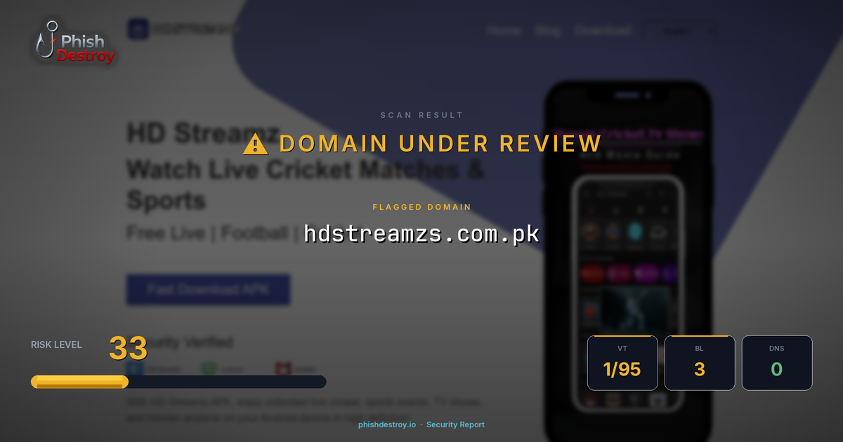 hdstreamzs.com.pk phishing report — threat analysis by PhishDestroy