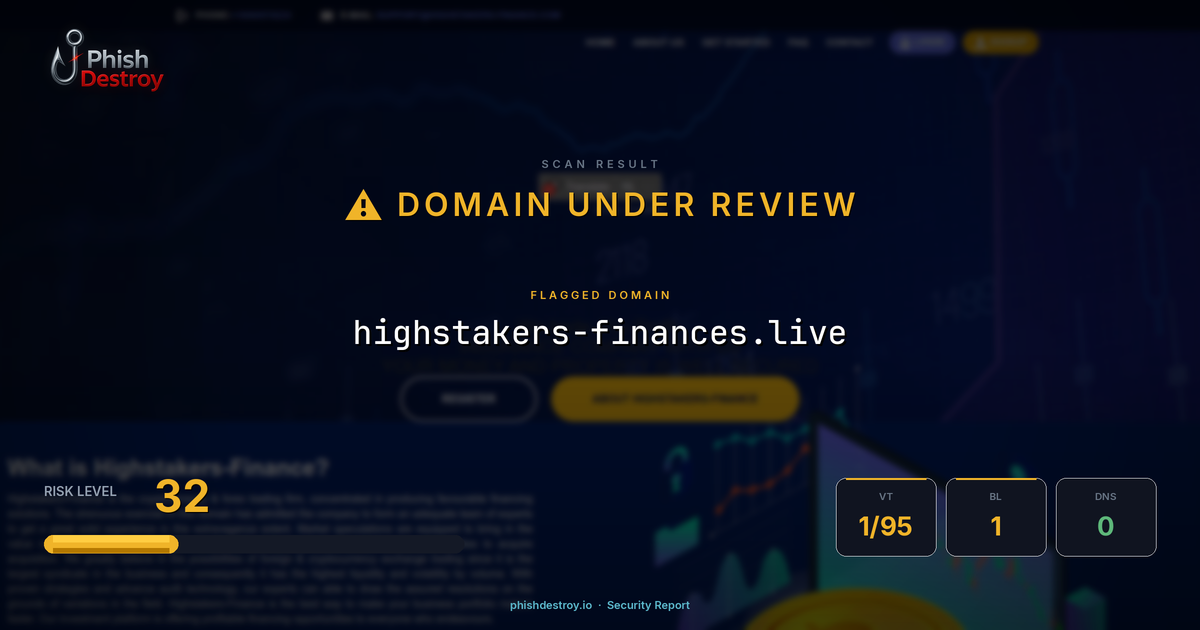 highstakers-finances.live phishing report — threat analysis by PhishDestroy