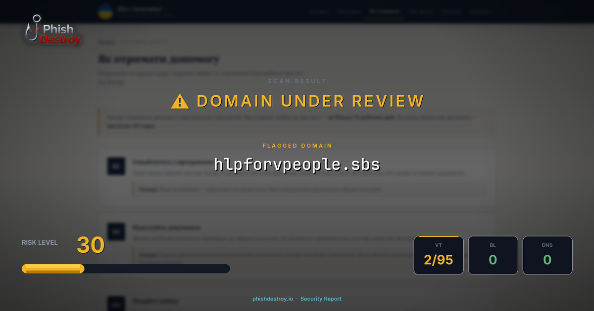hlpforvpeople.sbs phishing report — threat analysis by PhishDestroy