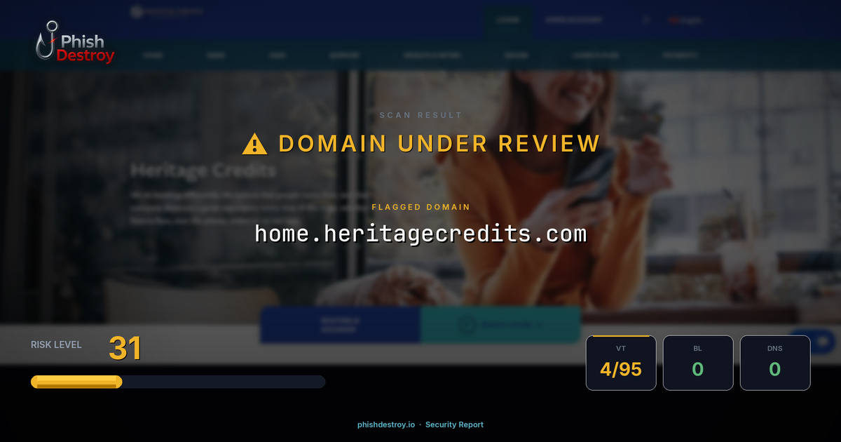 home.heritagecredits.com phishing report — threat analysis by PhishDestroy