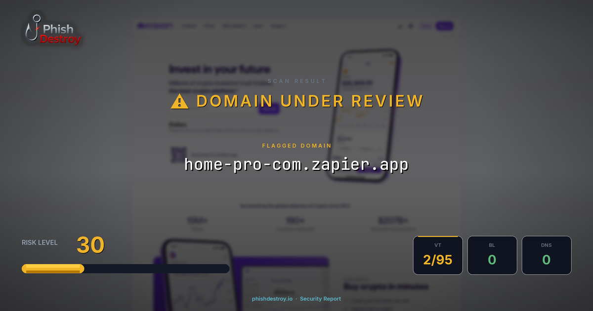 home-pro-com.zapier.app phishing report — threat analysis by PhishDestroy