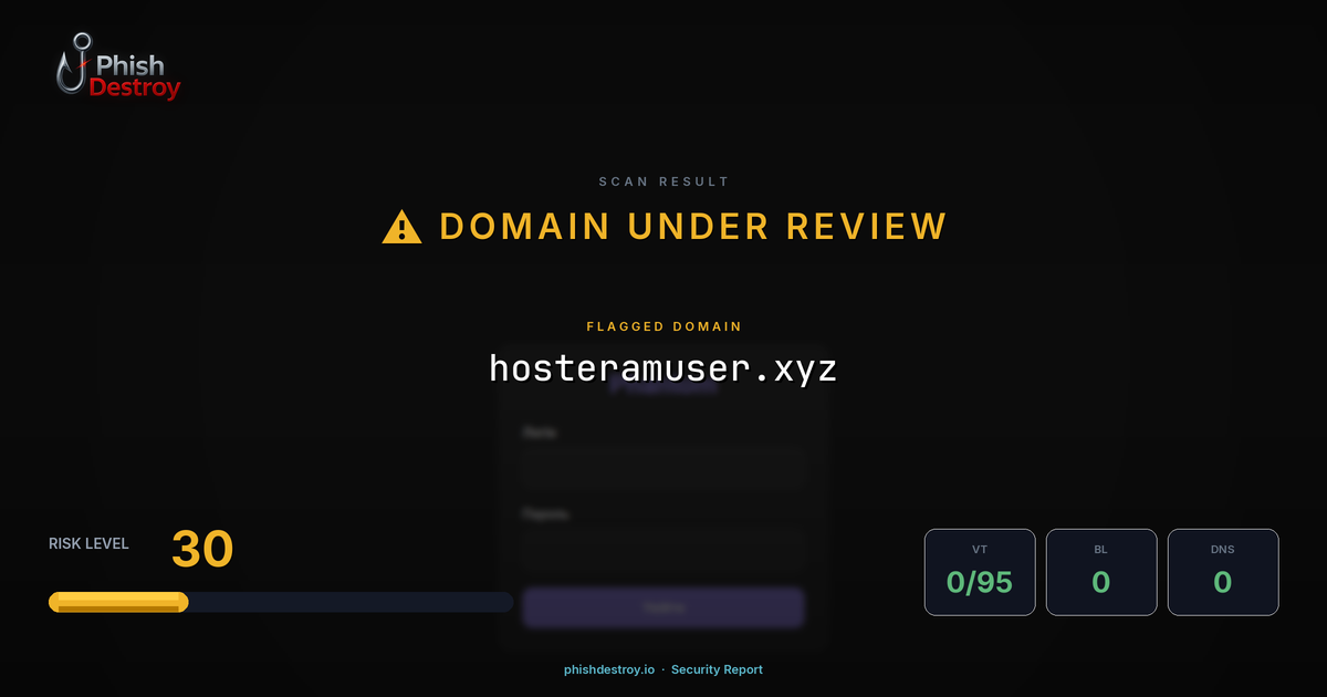 hosteramuser.xyz phishing report — threat analysis by PhishDestroy