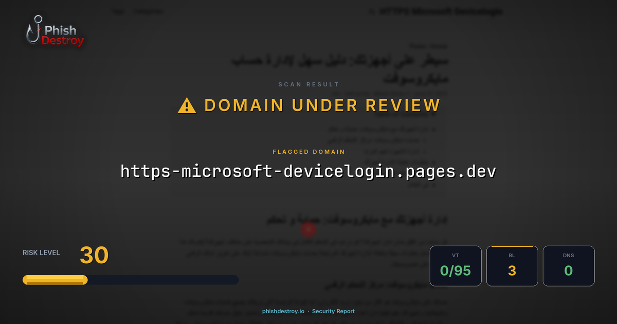 https-microsoft-devicelogin.pages.dev phishing report — threat analysis by PhishDestroy