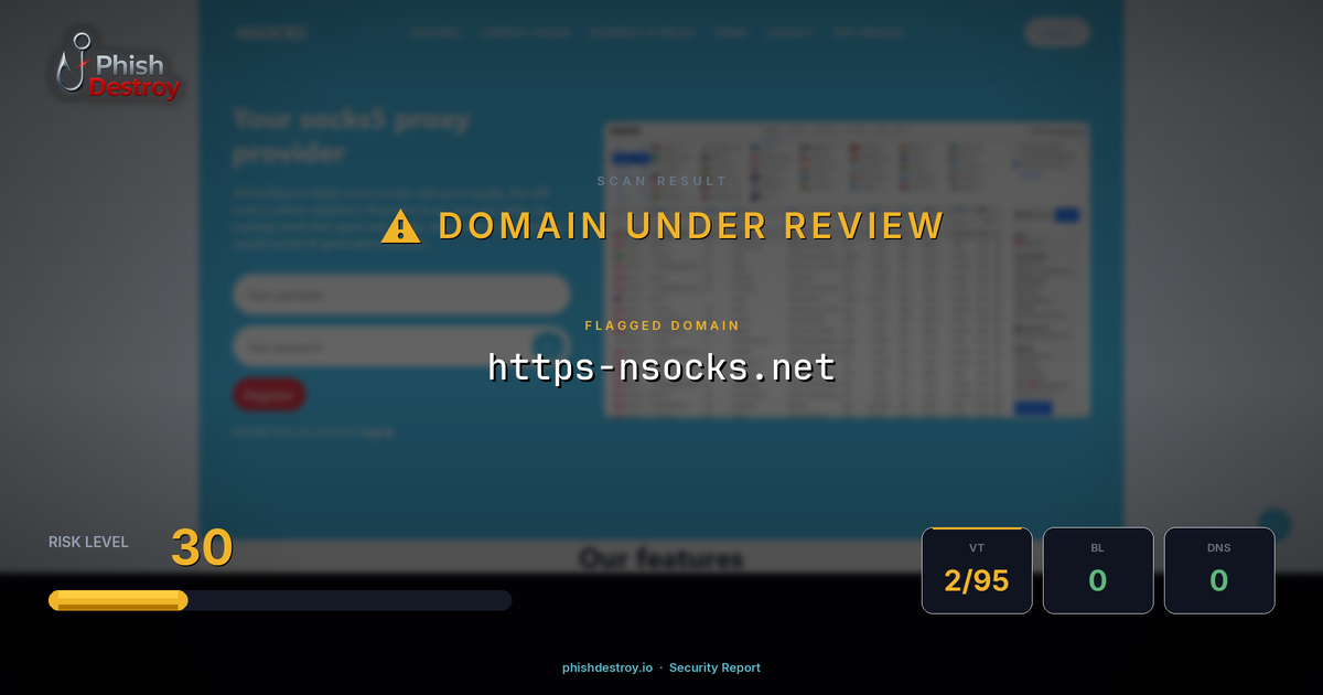 https-nsocks.net phishing report — threat analysis by PhishDestroy