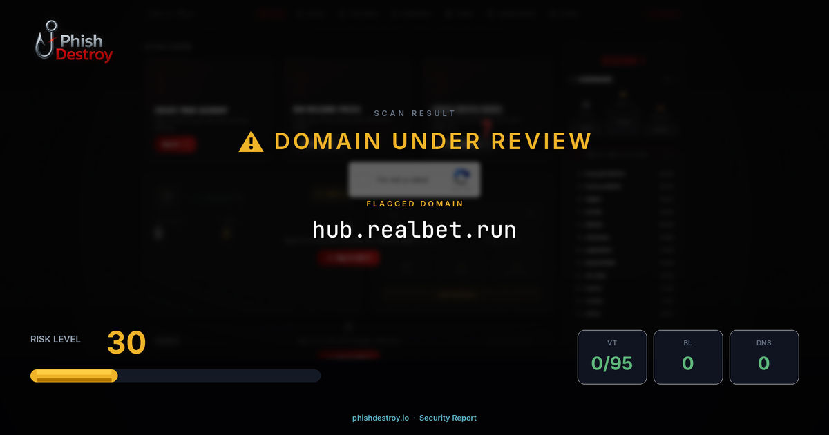 hub.realbet.run phishing report — threat analysis by PhishDestroy